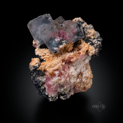 Fluorite w/ Rhodochrosite, Silver & Chalcopyrite